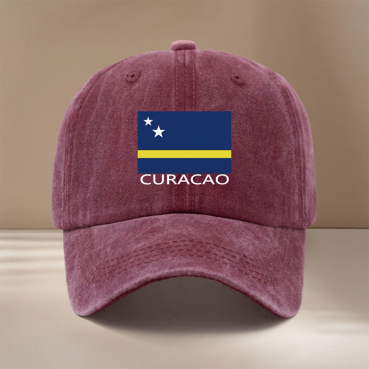Baseball Cap with CURACAO Text and Flag Pattern, Featuring a Relaxed Fit and Curved Brim. This Trendy Textured Snapback Is a Comfortable, Lightweight, and Casual Unisex Six-panel Hat. It's Also a Hip-hop Style Adjustable Cap with a Simple