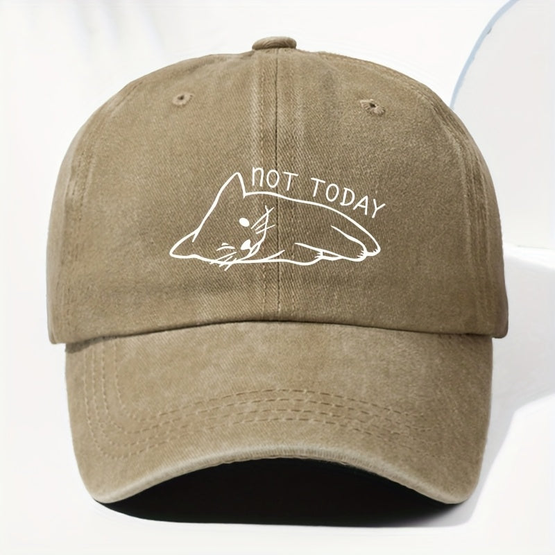 A Unisex Vintage Baseball Cap with Cat Print, Suitable for Outdoor. It Features Adjustable Size, Perfect for Daily Wear, All Seasons