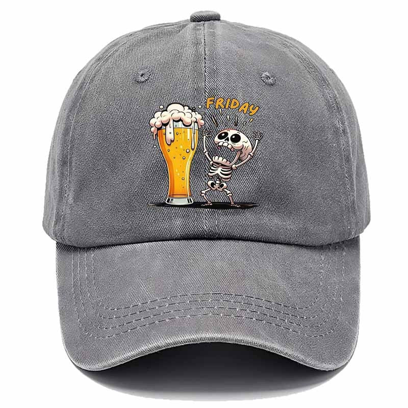 A Humorous Cartoon Skull Baseball Cap with Beer Mug Elements, Essential for Weekend Party Celebrations