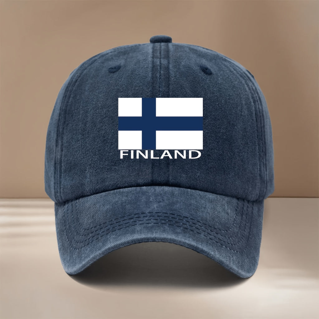 FINLAND Text Flag Print Pattern Baseball Cap, Relaxed Fit Duckbill Cap, Lightweight Textured Casual Hat, Simple and Stylish Hip-Hop Hat, Unisex Six-Panel Cap, for Vacation, Travel, Dinner Parties, Camping, Pair with Curved Brim Hat, Suitable for All