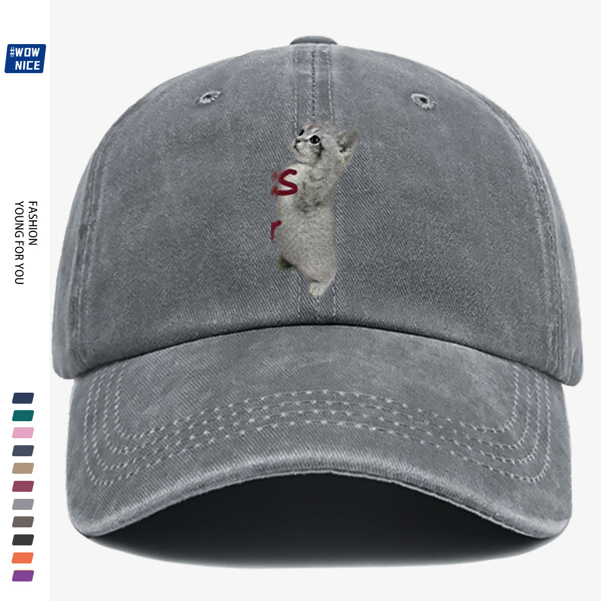 1pc "YES SIR" Text and Cute Kitten Print Baseball Cap, Unisex, Slimming Fit. Fashionable Casual Style, Adjustable Size. Suitable for Daily Outings, Shopping, Parties, Travel, and Outdoor Activities. Versatile and Practical, a Thoughtful Gift