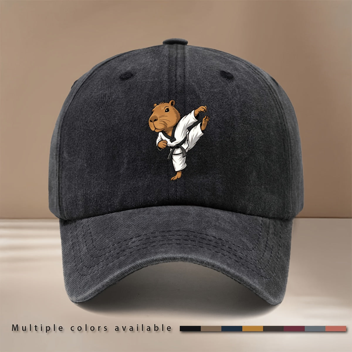 This Is a Comfortable And Stylish Baseball Cap Featuring a Capybara Design Related to Taekwondo. It Has an Adjustable Size, Suitable for Both Men And Women, And Is Lightweight And Trendy. Perfect for Outdoor Activities, Gatherings, And Camping