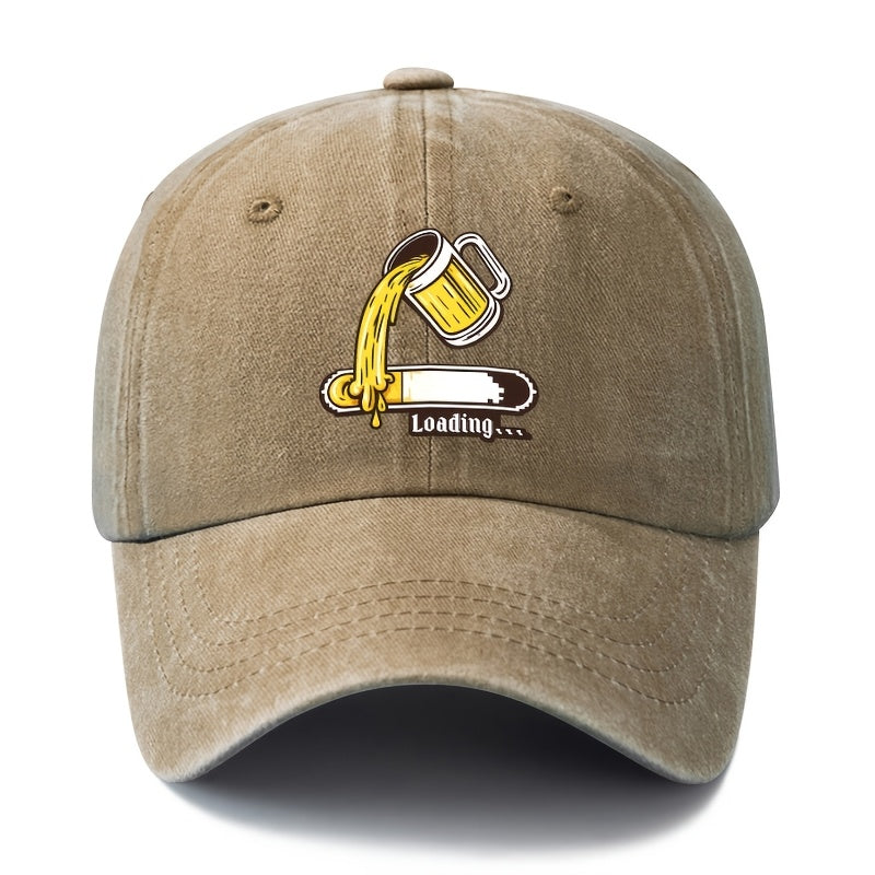 A Unisex Fashionable and Versatile Printed Beer Progress Bar Baseball Cap, Featuring a Classic Vintage Washed Lightweight Curved Brim. Suitable for Outdoor Vacations, Travel, Camping, and Other Casual Occasions. Also Ideal as a Hip-hop Hat