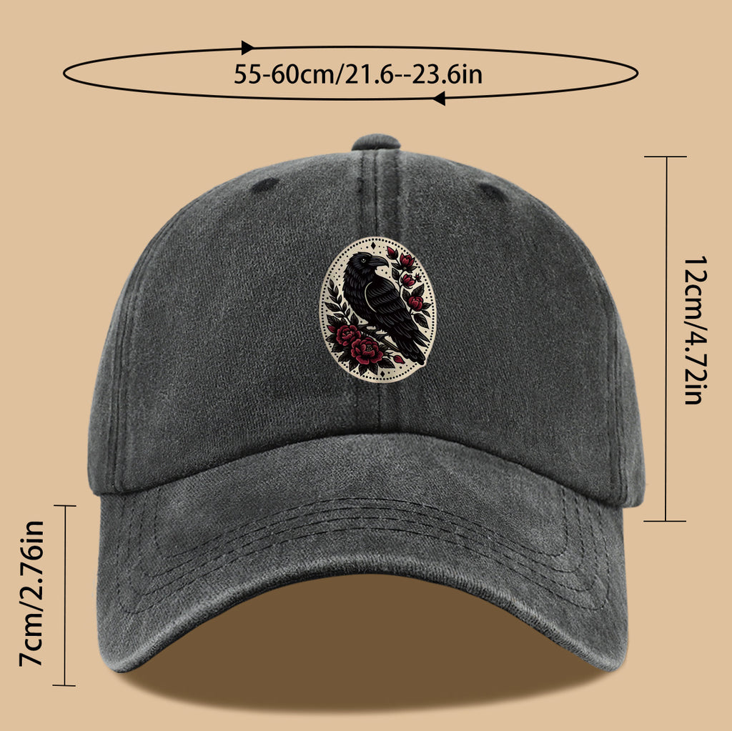 1pc 1pcs Black Crow & Red Rose Vintage Duckbill Baseball Cap - Adjustable Unisex Hat Suitable for Men & Women, Gothic Streetwear Sun Hat for Outdoor Travel, Daily Commute, Photo Shoots, Creative,,