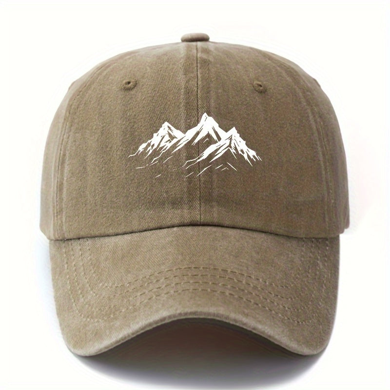 Men's Printed Mountain Peak Baseball Cap, Classic Style Outdoor Adventure Matching Curved Brim Hat, Men's Outdoor Lightweight Duckbill Cap, Trucker Baseball Cap.