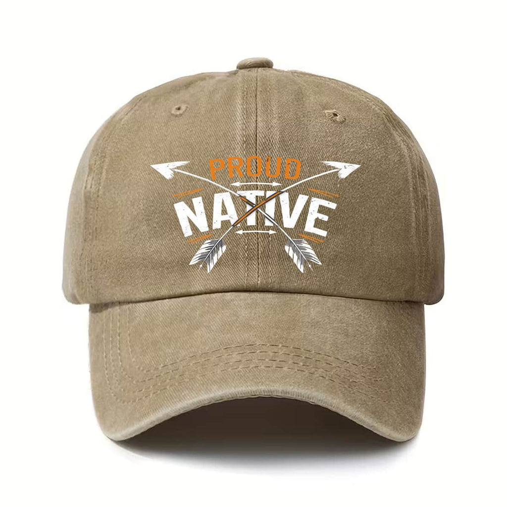 A Vintage Native American Indian Arrow Print Baseball Cap - Adjustable and Unisex, Featuring Proud Native American Totems, Suitable for Everyday Casual and Outdoor Wear. The Arrow Pattern Design Also Makes It a Great Gift Option