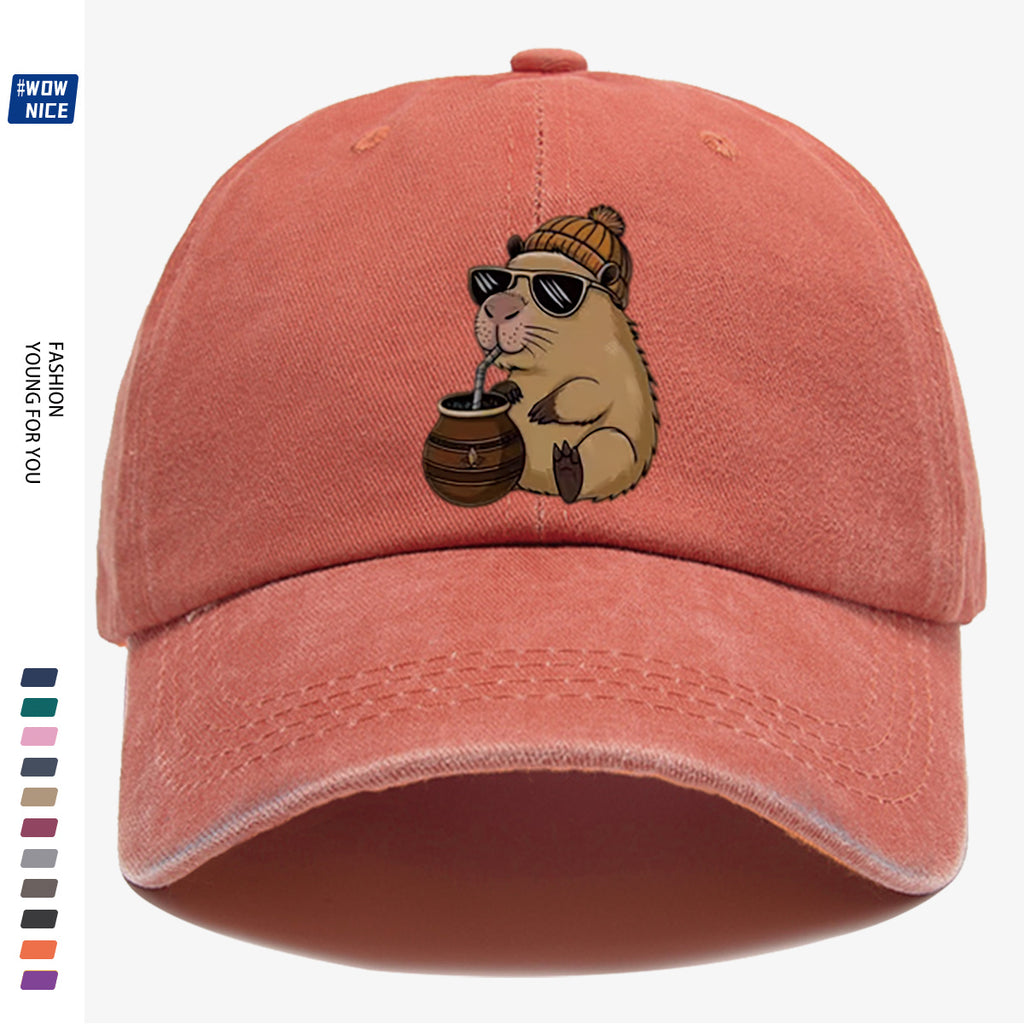 1pc Groundhog Wearing Sunglasses And Hat Drinking Beverage Fun Print Baseball Cap Unisex Slimming Fashion Casual Adjustable Size Daily Outing, Party, Travel, Shopping, Outdoor Activities All-Match Hat Holiday Birthday Gift Best Choice