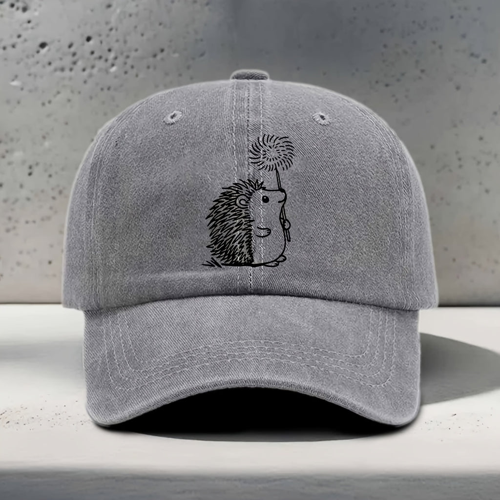 Men's & Women's Hedgehog Print Baseball Cap - Adjustable Washed Curved Brim Hat Suitable for Outdoor Sports, Travel, Casual Wear - Unisex Hip-Hop Cap with Hedgehog, for Daily Use and Vacation Activities
