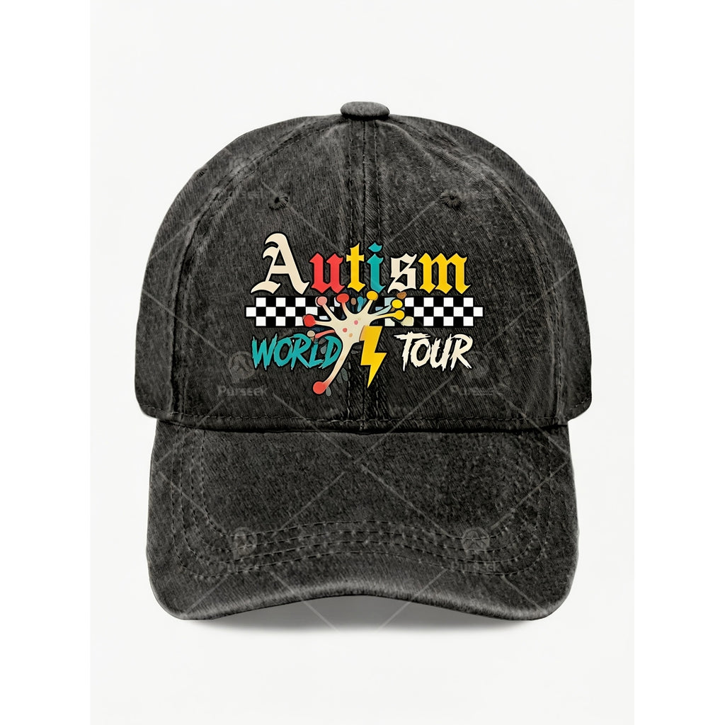 Autism Awareness World Tour Cap - Vintage Baseball Hat with Autism Symbol, Machine Washable & Position Printing Technology Suitable for Men Women, Casual Streetwear Gift for Autism and Daily Wear
