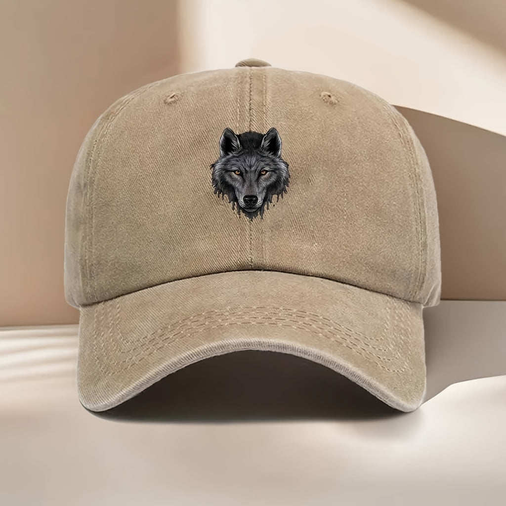 Men' & Women' Vintage Distressed Duckbill Cap with Wolf Head Print - Curved Brim Baseball Hat Suitable for All Seasons, Lightweight Durable Outdoor Travel, Hip-Hop Style for Daily Wear, Vacation, - Fits Head Circumference Well