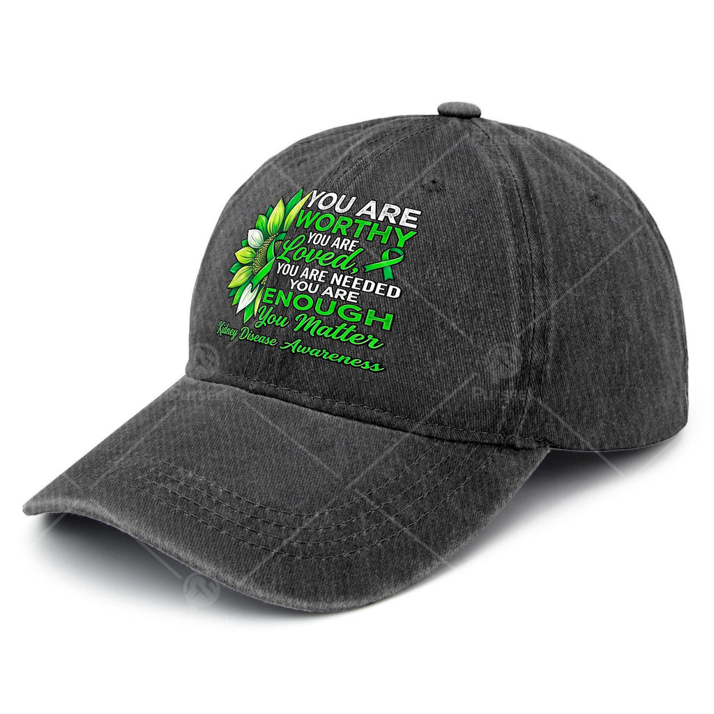 Inspirational Kidney Disease Awareness Warrior Green Ribbon Baseball Cap, Unisex