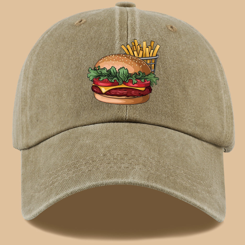 1pc Cartoon Style Food Illustration Fun Printed Full Hamburger Baseball Cap Lightweight Comfortable Breathable Sun Hat Fashion Easy Beautiful Men And Women Baseball Cap Adjustable Size Truck Driver Dad Hat Mom Beach Vacation Hat Suitable for Outdoor