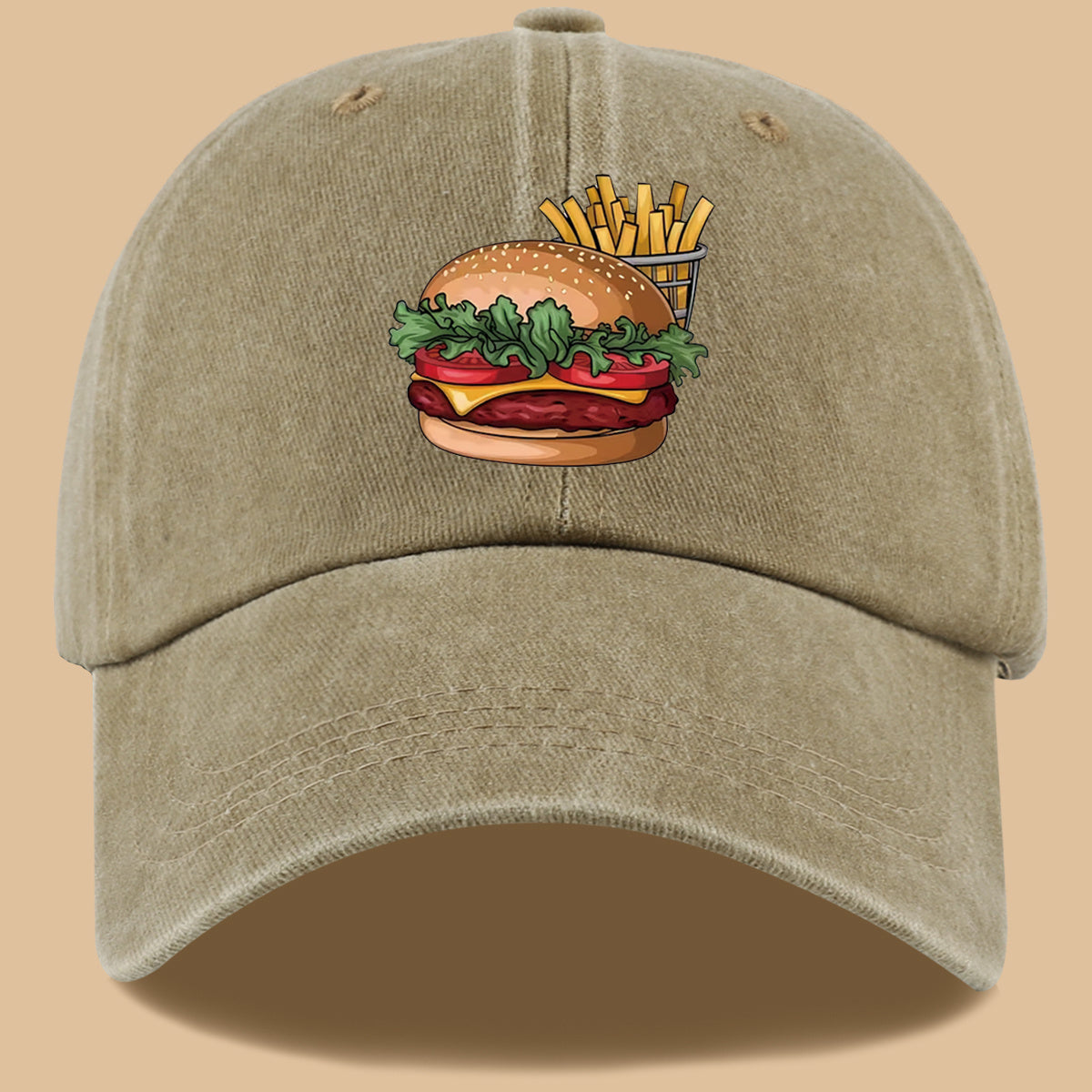 1pc Cartoon Style Food Illustration Fun Printed Full Hamburger Baseball Cap Lightweight Comfortable Breathable Sun Hat Fashion Easy Beautiful Men And Women Baseball Cap Adjustable Size Truck Driver Dad Hat Mom Beach Vacation Hat Suitable for Outdoor