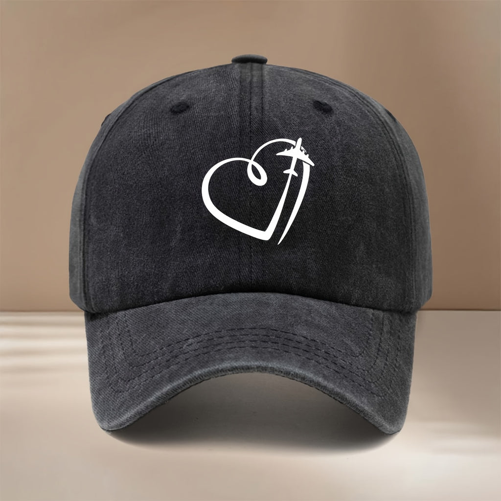 Airplane Line Heart Pattern Baseball Cap Comfortable Fashion Hip-Hop Hat Unisex Casual Hat for Parties, Camping, And Casual Outfits, Easy Curved Brim Cap, Lightweight Duckbill Cap, Individual All-Match Trendy Cool Six-Panel Cap, Versatile Style