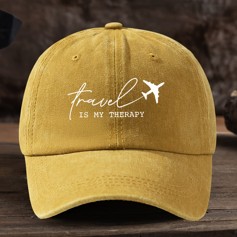 Fun Letter Airplane Print Baseball Cap Classic Washed Distressed Retro Curved Brim Hat Outdoor Casual Sports Running Hiking Camping Fishing Hat Soft Comfortable Dad Hat Individual Street Rock Hip-Hop Hat