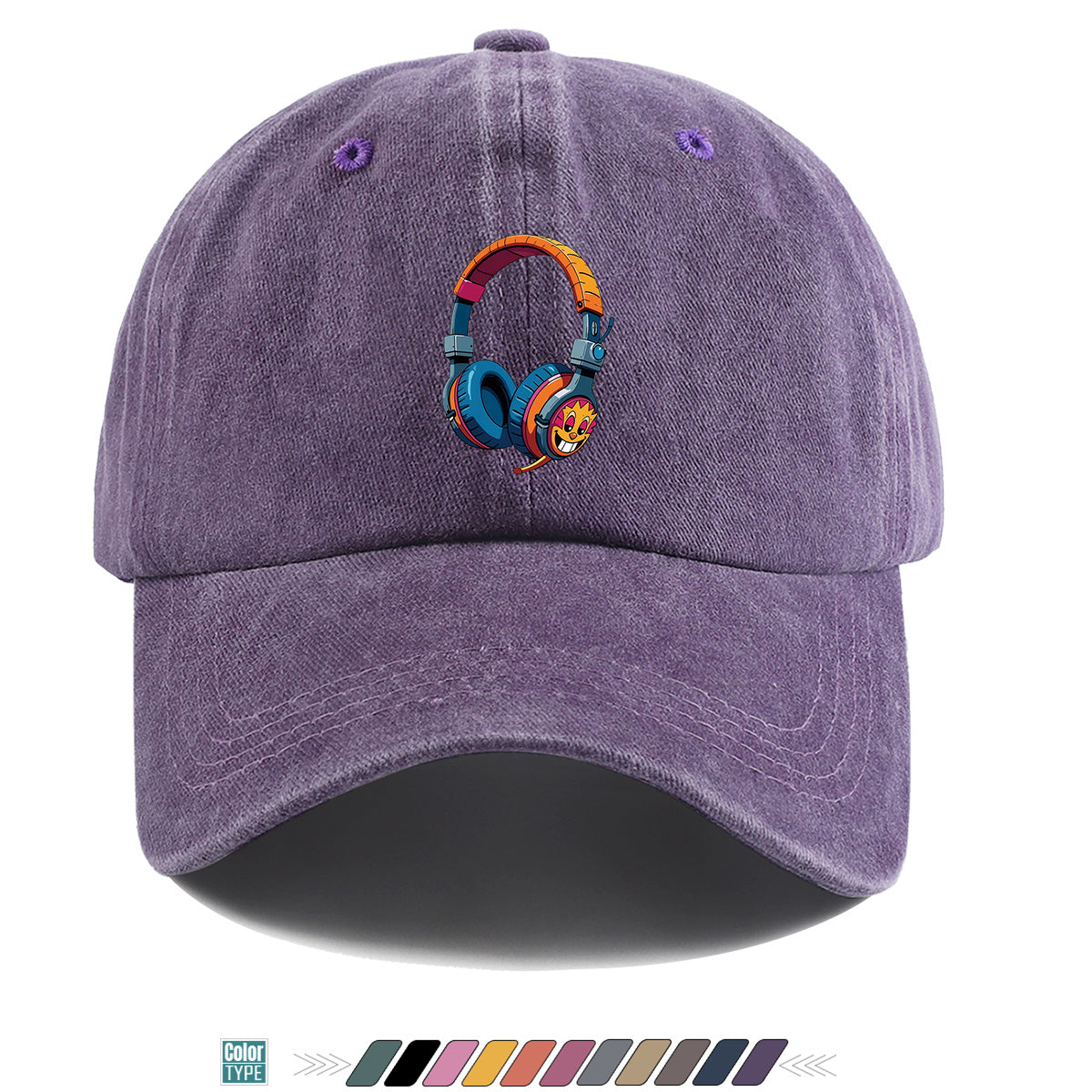 1pc Cartoon Fun Earphone Print Baseball Cap, Fashion Trendy Hip-Hop Hat, Unisex Adjustable Duckbill Cap, Comfortable Breathable Sun Hat, Street Style Essential for Music Festivals, Street Dance, Skateboarding, Casual Outings, Outfit, Parties