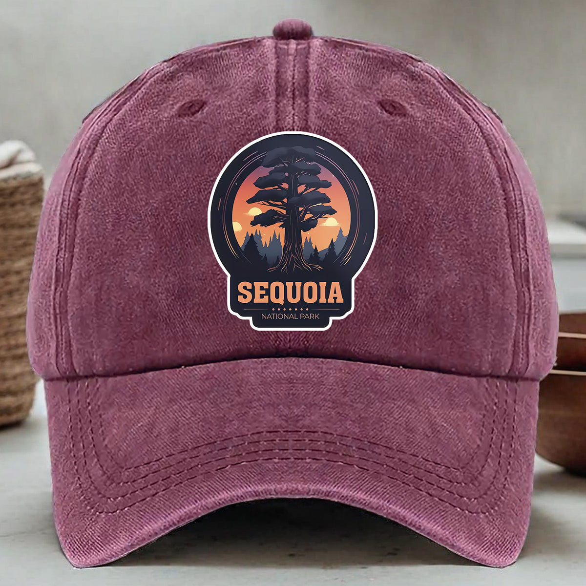 A Sequoia National Park-themed Baseball Cap with Fun Printed Patterns, Available in Multiple Colors and with Adjustable Size, Made of Washed Fabric