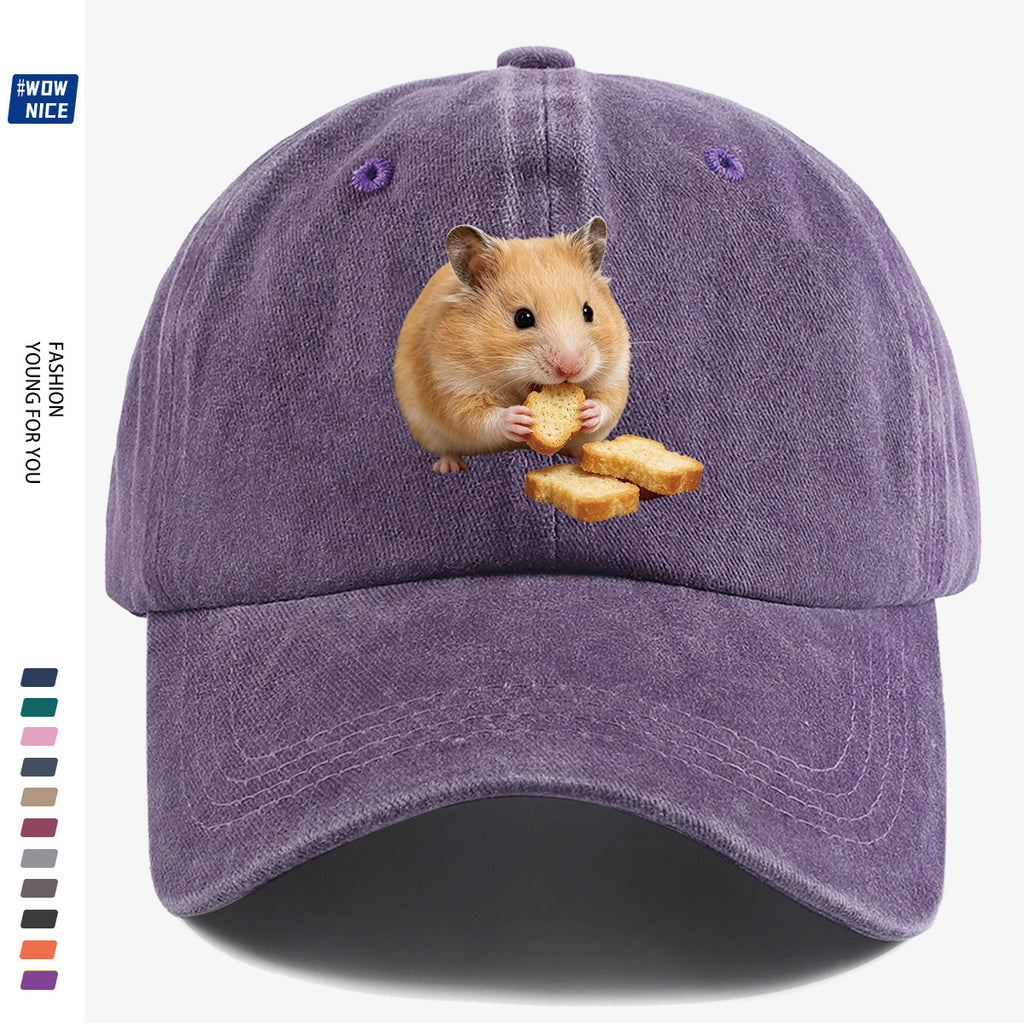 1pc Light Brown Hamster Holding Bread Slice Cute Printed Baseball Cap, Soft And Skin-Friendly Baseball Cap, Lively And Adorable Eye-Catching Men'S Women'S Baseball Cap, Adjustable Size, Casual Daily Hat, Commuting And Shopping Hat