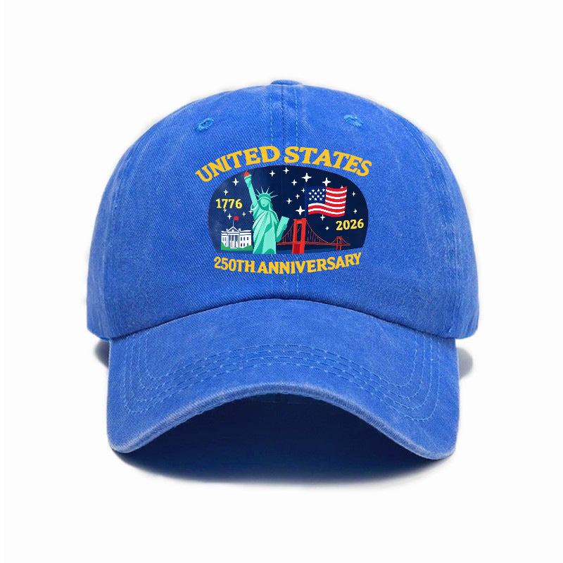 New Fashionable Versatile USA 250th Print Washed Distressed Soft Top Sun Visor Baseball Cap, Unisex