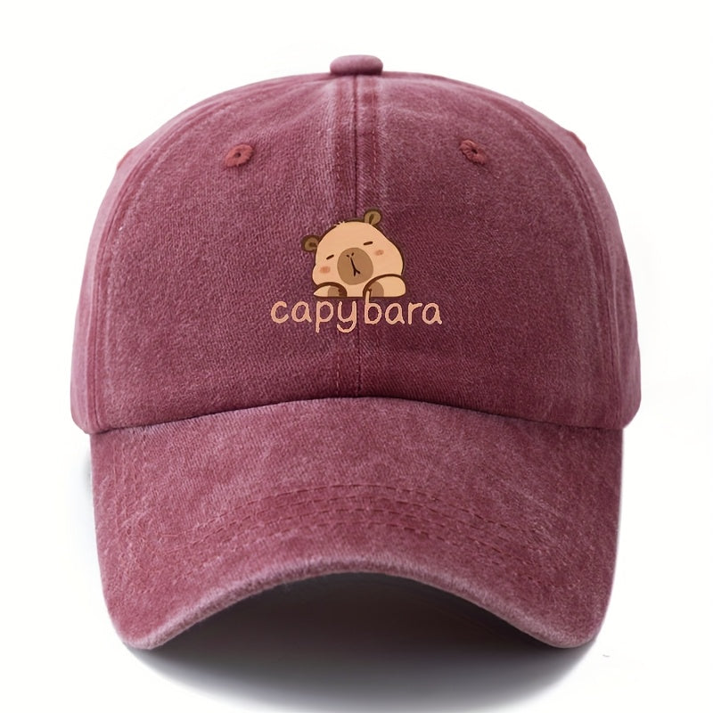 Unisex Capybara Print Baseball Cap | Lightweight 100% Polyester, Retro Washed Casual Outdoor Hat for Camping, Travel & Parties - Grey, Pink, Brown, Blue