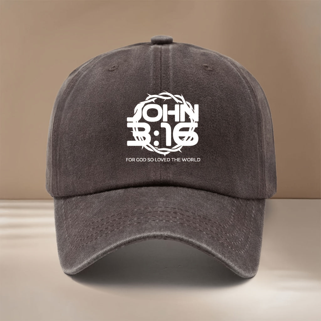 A Baseball Cap Featuring The Text JOHN 3:16, Designed in a Easy And Lightweight Style Suitable for Both Men And Women. This Hip-Hop Duckbill Cap Is Perfect for Vacations, Gatherings, And Camping