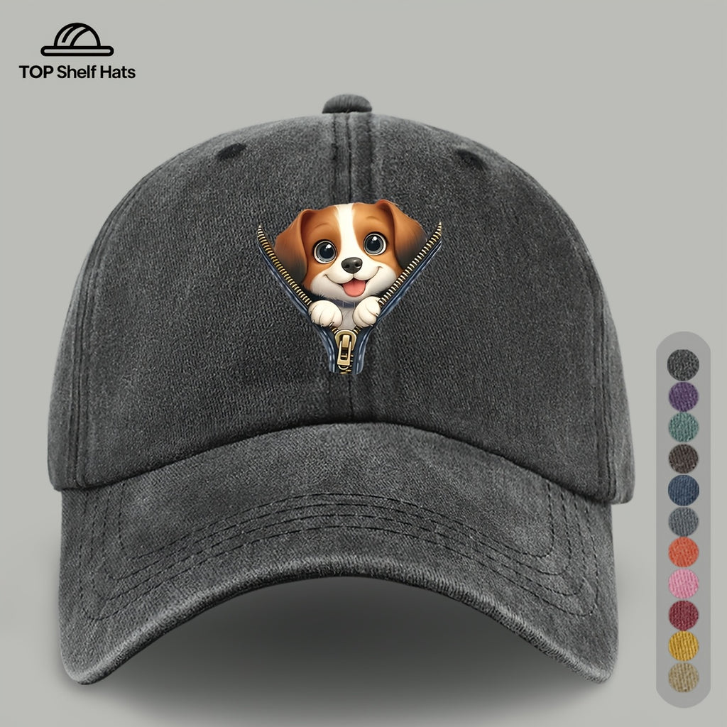 1pc Cute Playful Dog Pattern Design Printed Baseball Cap, Ideal Gift for Dog Lovers, Lightweight Comfortable And Breathable, Adjustable Size, Black PAPA Truck Driver Retro Dad Hat, Mom'S Beach Vacation Sun Hat, Youth Couple Outdoor Skate Cap