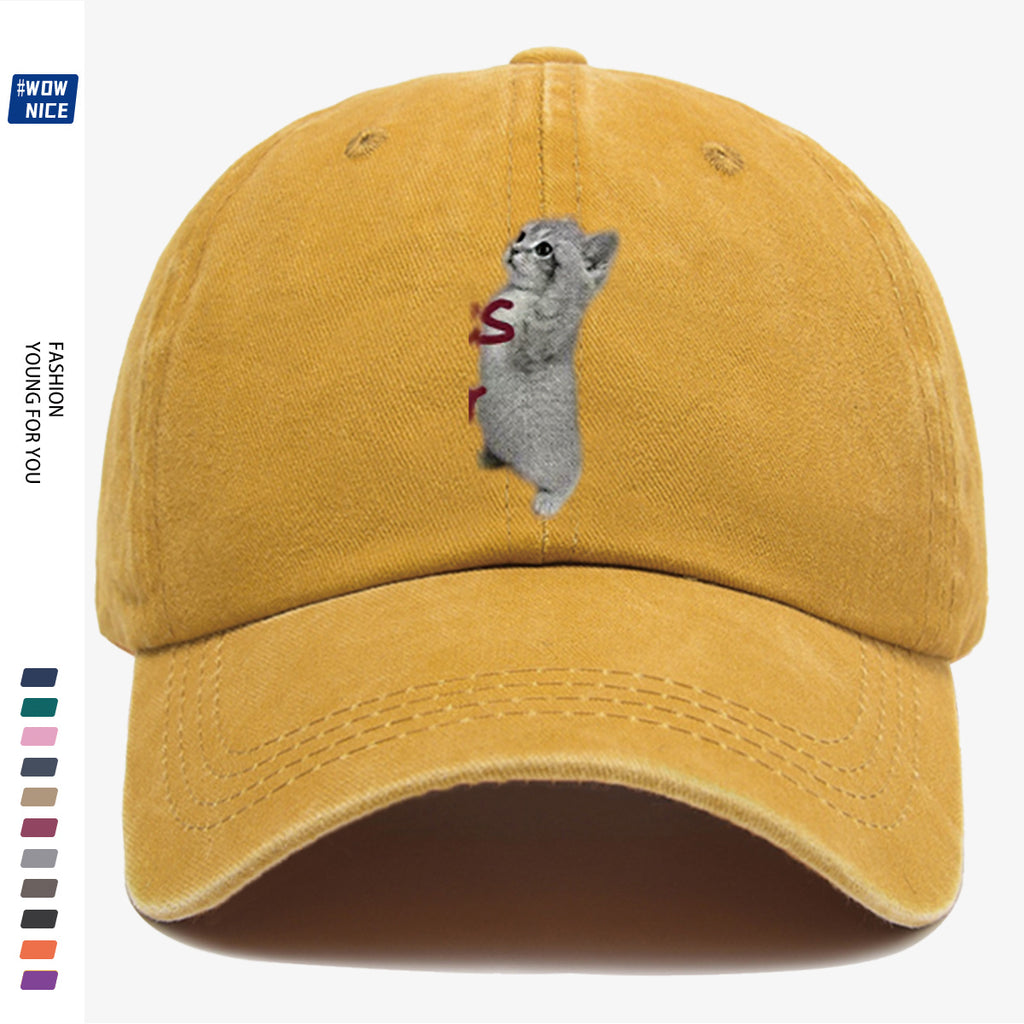 1pc "YES SIR" Text and Cute Kitten Print Baseball Cap, Unisex, Slimming Fit. Fashionable Casual Style, Adjustable Size. Suitable for Daily Outings, Shopping, Parties, Travel, and Outdoor Activities. Versatile and Practical, a Thoughtful Gift