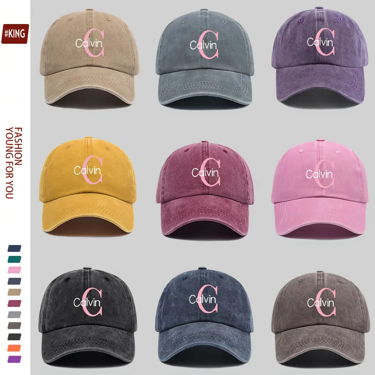 1pc Pink "Calvin" Logo Printed Retro Baseball Cap - Japanese Easy Fresh Style, Comfortable And Breathable with Adjustable Size, Unisex Street Skateboard Cap, Perfect for Outdoor Activities Like Hiking, Travel, Golf, Beach Parties, And Fishing