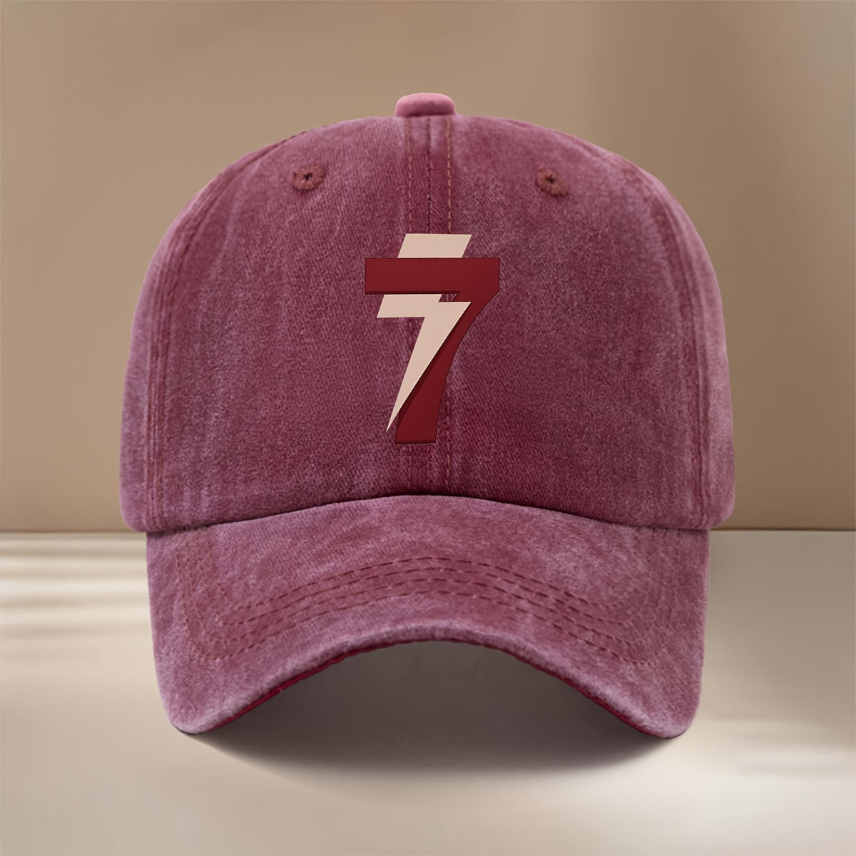 Brown-red Number 7 Washed Baseball Cap with Textured Feel, Lightweight Hip-hop Unisex Curved Brim Hat, Comfortable and Stylish Snapback for Gatherings and Camping, Simple Six-panel Design, Versatile and Cool Casual Cap, Trendy Fashion for All