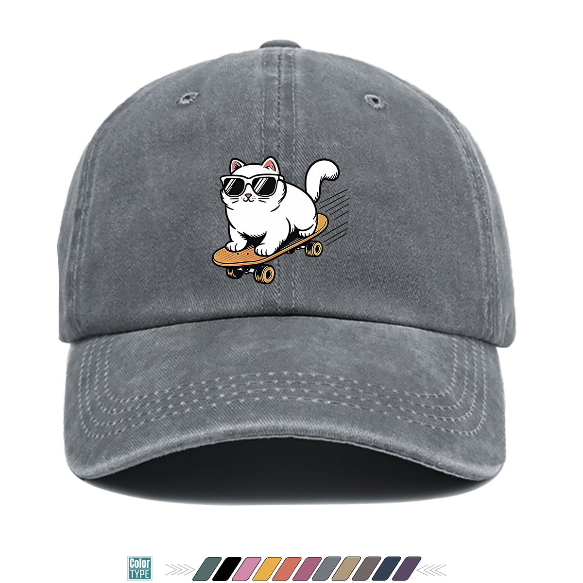 1pc 1pcs White Cat with Fashion Glasses Trucker Hat - Adjustable Unisex Cap Suitable for Skateboarding, Streetwear, Music Festivals, Summer Sun, Breathable Visor, Trendy Gift for &, Birthday Present for Skateboarders