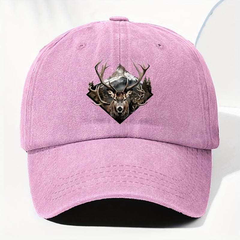 Men' & Women' Vintage Elk Print Trucker Hat - Adjustable Soft Top Baseball Cap with Elk Antler, Washed Suitable for Outdoor, Fishing,, Driving - for - Wear, Casual Cap for Sports and Daily Use