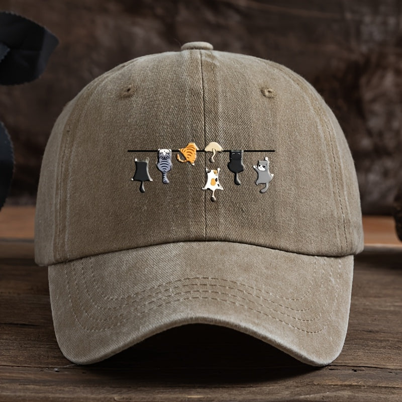 7 Cats Cartoon Print Baseball Cap Men'S Outdoor Duckbill Cap Trendy Versatile Sun Hat