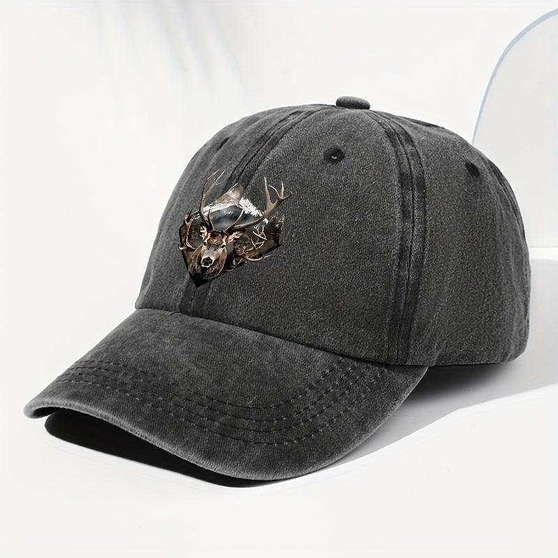 Men' & Women' Vintage Elk Print Trucker Hat - Adjustable Soft Top Baseball Cap with Elk Antler, Washed Suitable for Outdoor, Fishing,, Driving - for - Wear, Casual Cap for Sports and Daily Use