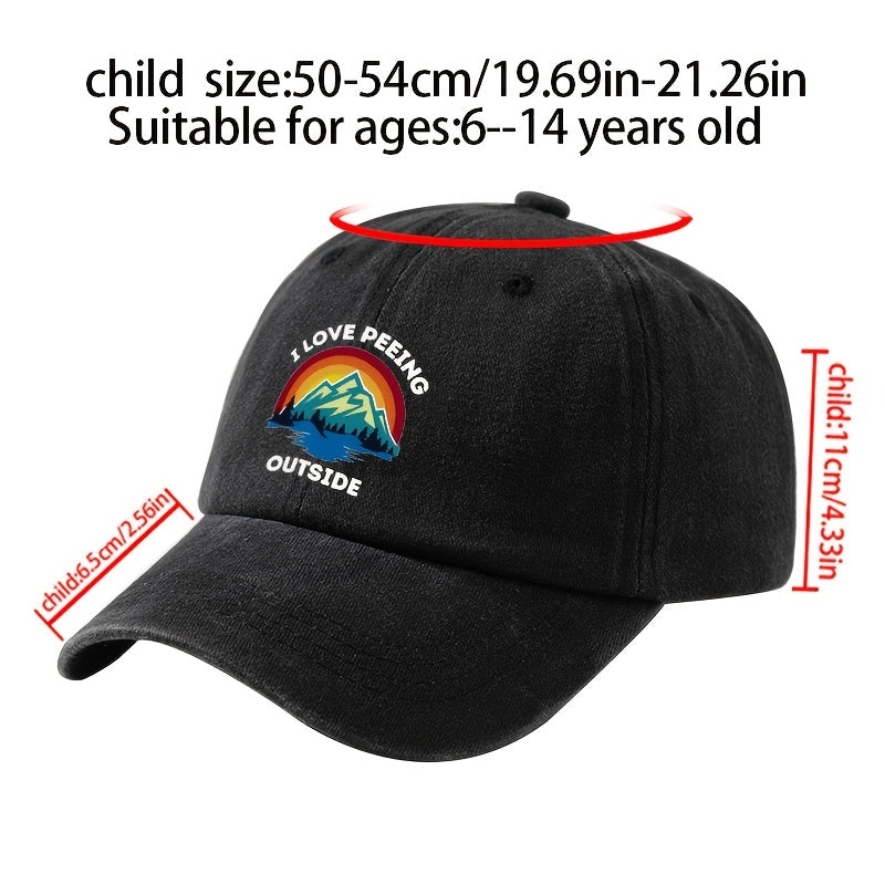 A Printed Washed Vintage Unisex Baseball Cap, Adjustable, in European and American Fashion, Featuring a Duckbill Style, Suitable for Outdoor Camping, Travel, Parties, Hip-hop, and Curved-brim Designs, Making It a Trendy Baseball Cap