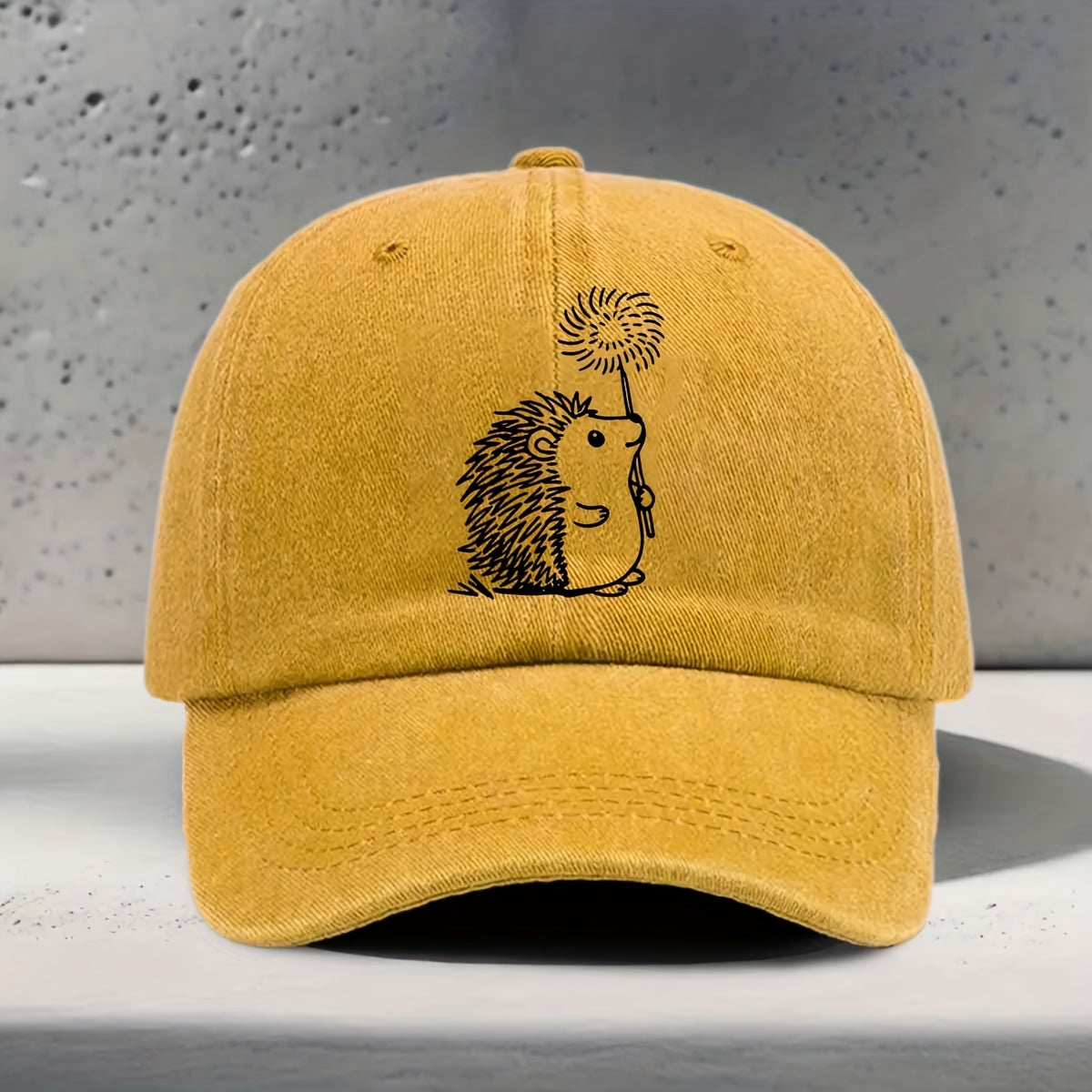 Men's & Women's Hedgehog Print Baseball Cap - Adjustable Washed Curved Brim Hat Suitable for Outdoor Sports, Travel, Casual Wear - Unisex Hip-Hop Cap with Hedgehog, for Daily Use and Vacation Activities
