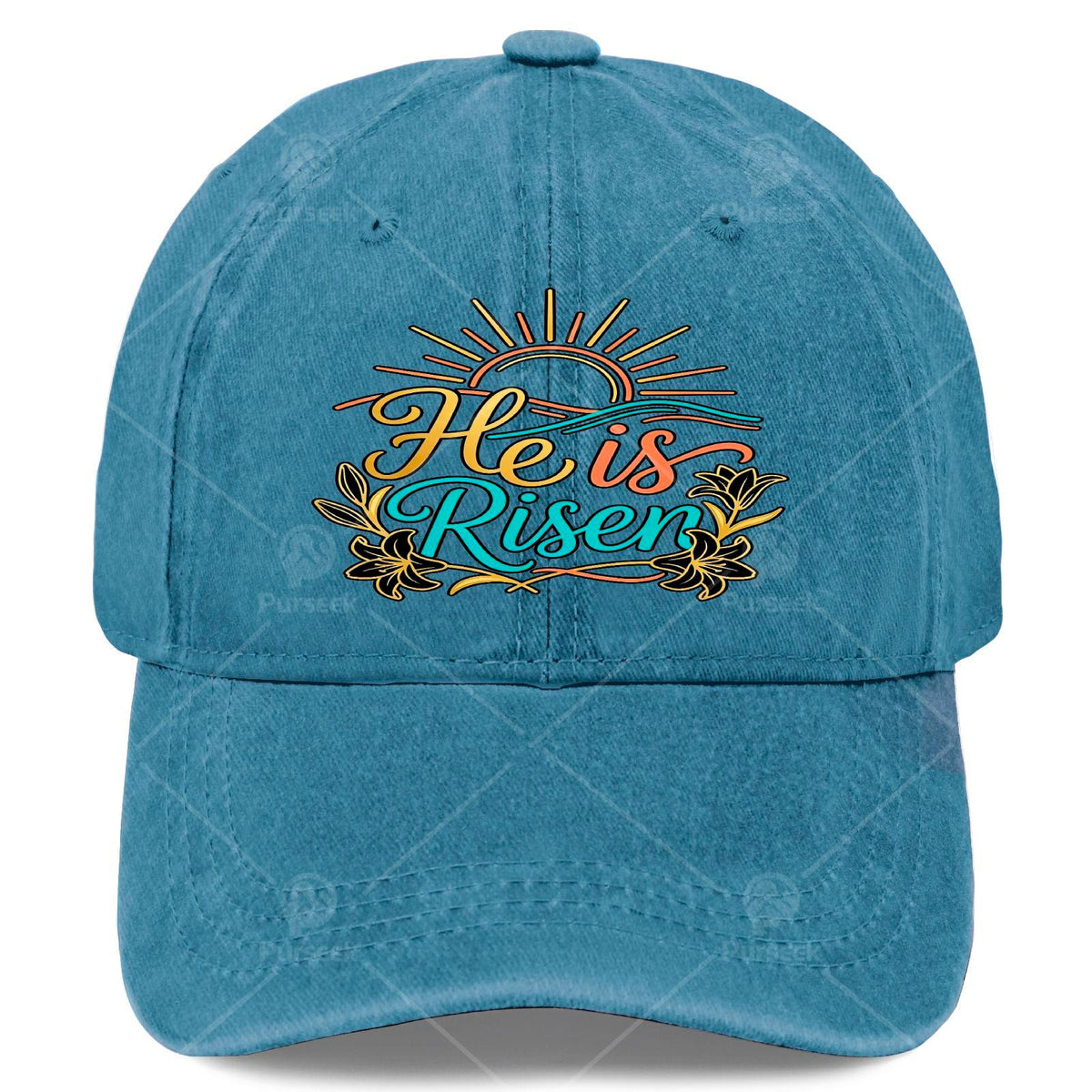 He Is Risen Christian Baseball Cap, Vintage Full-Print Religious Design, Featuring The Message "He Is Risen", Lightweight Dome-Shaped Worship Cap, Suitable for Church, Easter Gift, And Everyday Wear