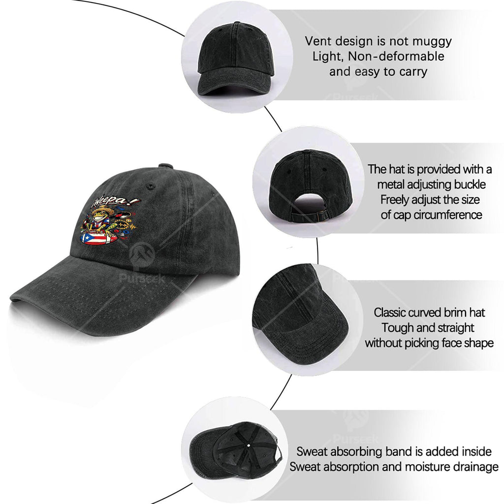 Coqui Frog Weepa Puerto Rico Flag Football Baseball Hat Unisex Soft Washed