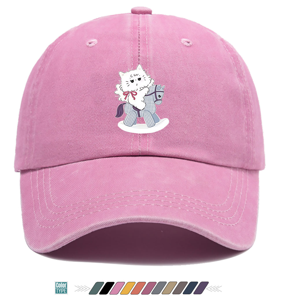 1pc Cartoon Cat Riding a Wooden Horse Printed Baseball Cap, Cute and Adorable Sun Hat, Stylish, , and Beautiful, Unisex Adjustable Baseball Cap, Daily Casual Hat, Family Outing Hat, Suitable for Shopping, Picnics, Amusement Parks, Parties