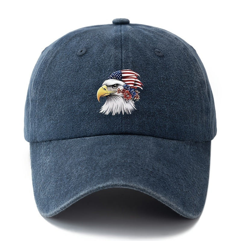 A Unisex Fashionable and Versatile Printed Floral Eagle Baseball Cap, Featuring a Classic Vintage Washed Outdoor Lightweight Curved Brim Design. Suitable for Outdoor Vacations, Travel, Camping, and Other Casual Occasions. Ideal for Holiday Parties