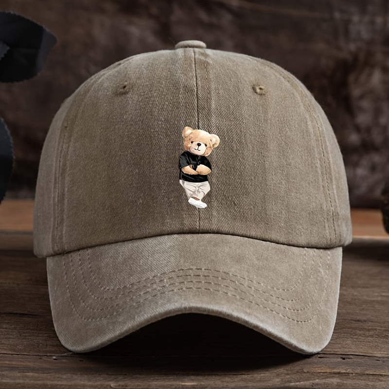 Men's & Suitable for Teddy Bear Lovers - Cute Teddy Bear Holding Hands Design Flat Brim Cap, Durable Textile Machine-Washable Hat for Outdoor, Casual & Casual Attire - Playful Gift for,, Teddy Bear-Themed Events