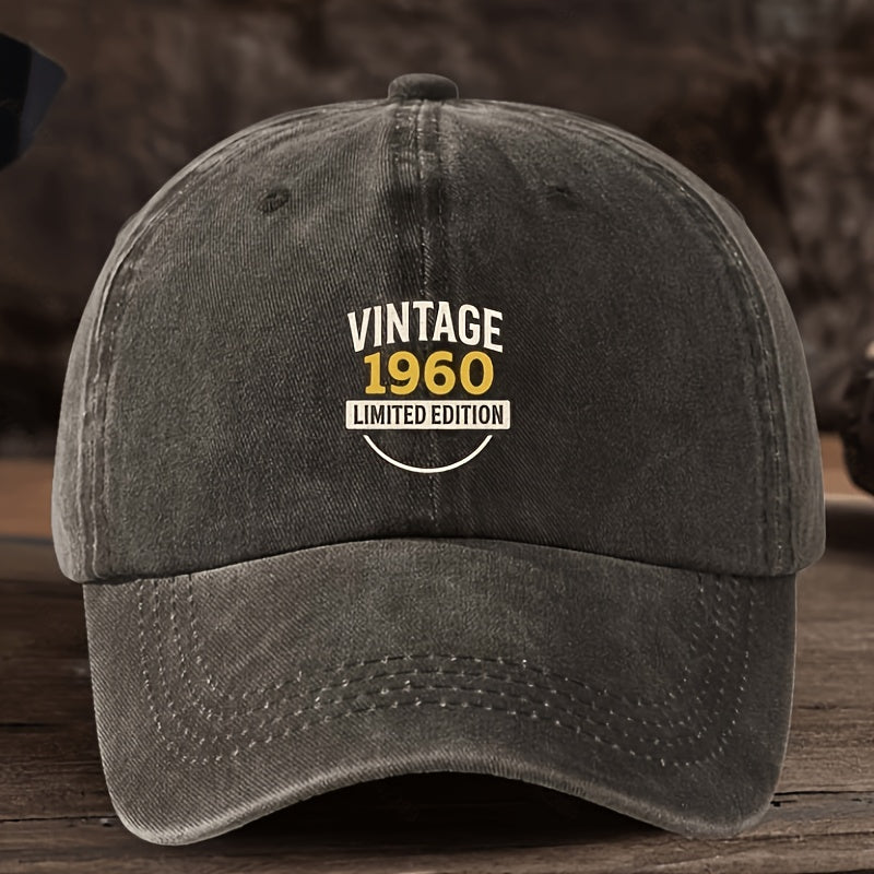 Men' Vintage 1960 Limited Edition Baseball Cap - Adjustable Snapback, Breathable Textile Fabric Hat Suitable for Outdoor & Casual Wear, Durable Retro Headgear with Cap, Hand Washable (Not Dry)
