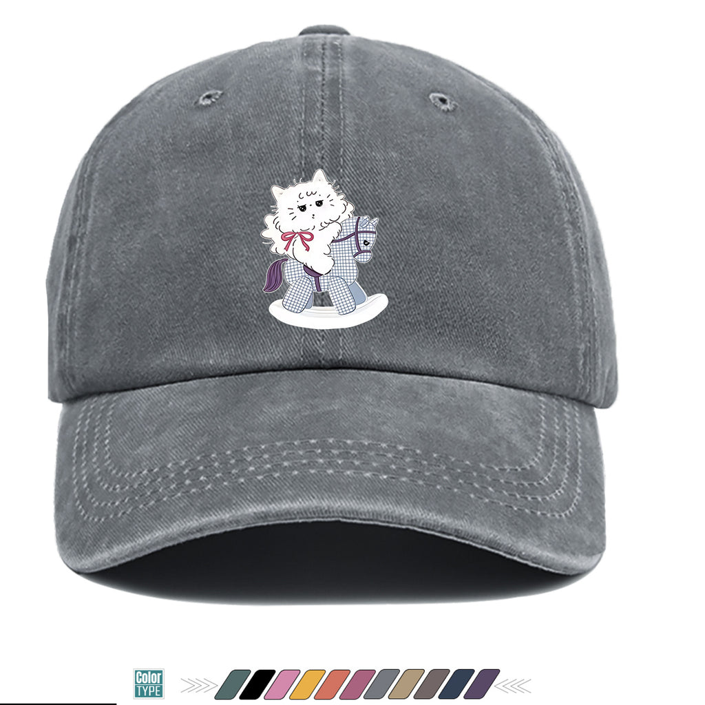 1pc Cartoon Cat Riding a Wooden Horse Printed Baseball Cap, Cute and Adorable Sun Hat, Stylish, , and Beautiful, Unisex Adjustable Baseball Cap, Daily Casual Hat, Family Outing Hat, Suitable for Shopping, Picnics, Amusement Parks, Parties