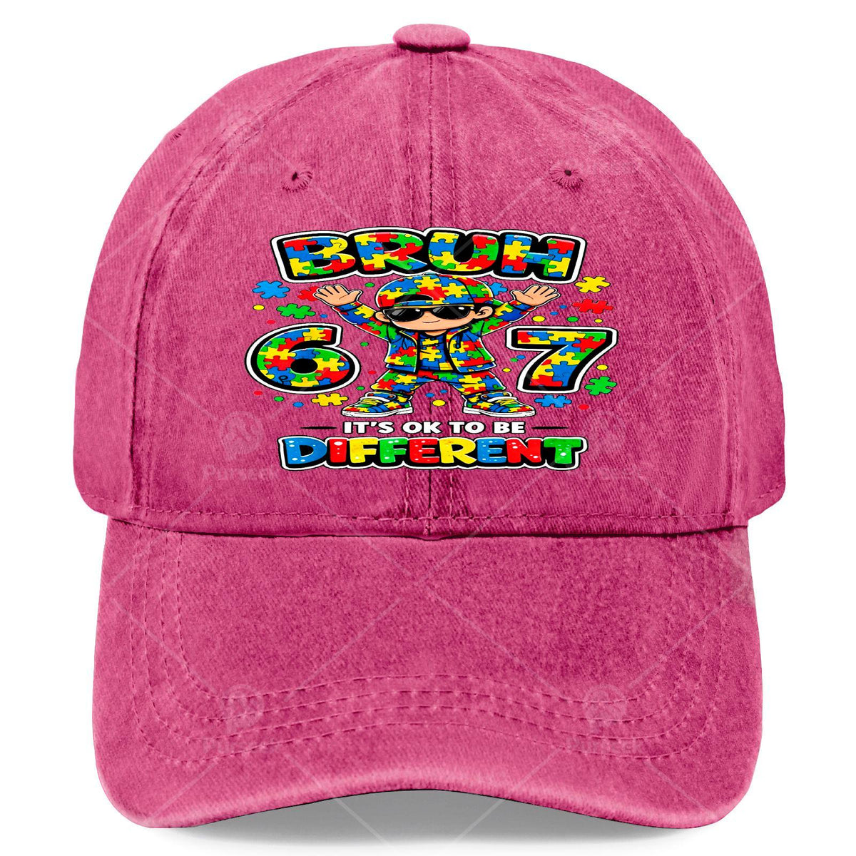 Bruh Ok to Be Different 67 Puzzle Autism Awareness Baseball - Retro Unisex Hat Suitable for Christmas, Games, 4th, Autism Gift, Lightweight Round with Puzzle for &