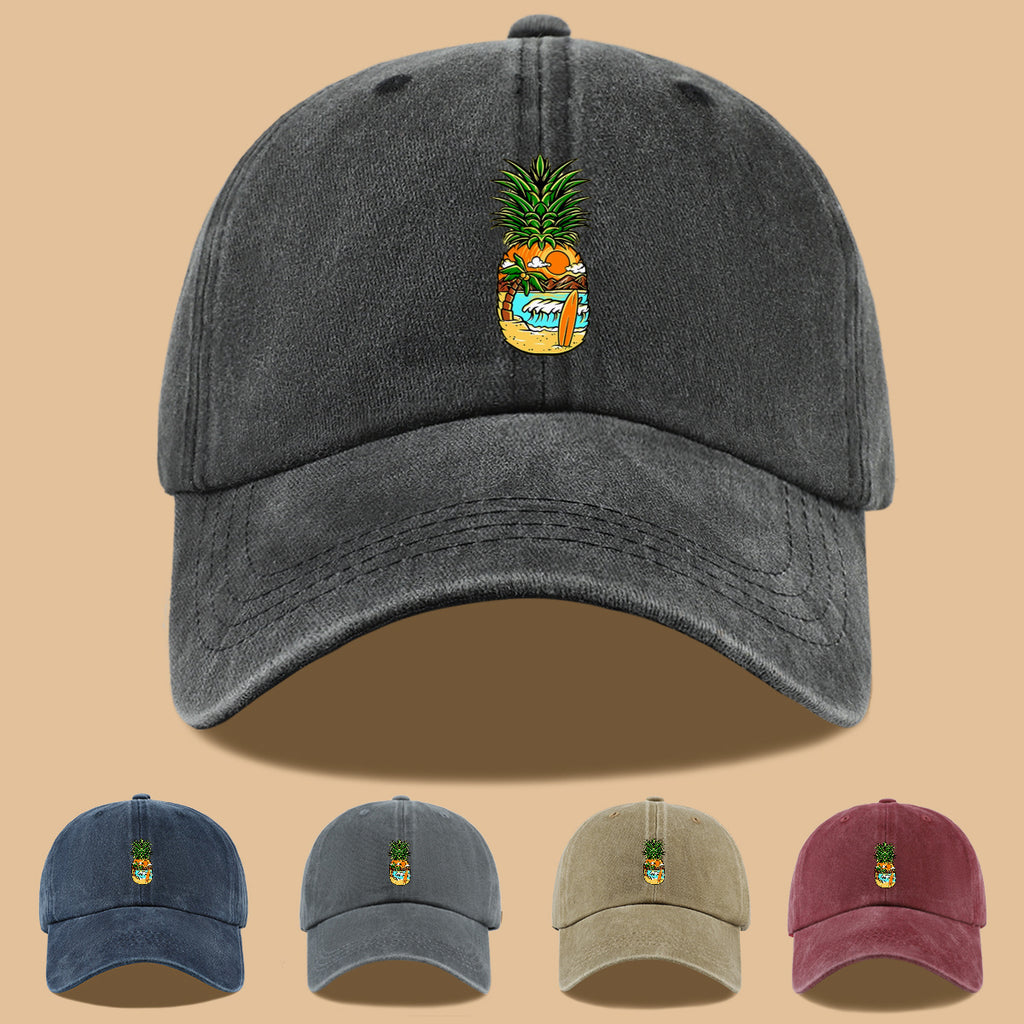1pc Pineapple Print Trucker Hat - Adjustable Unisex Baseball Cap with Pineapple & Beach Scenery Design, Breathable Suitable for Outdoor, Vacations, Parties, Daily Wear - Suitable for Men and Women, Ideal Gift for Beach Lovers