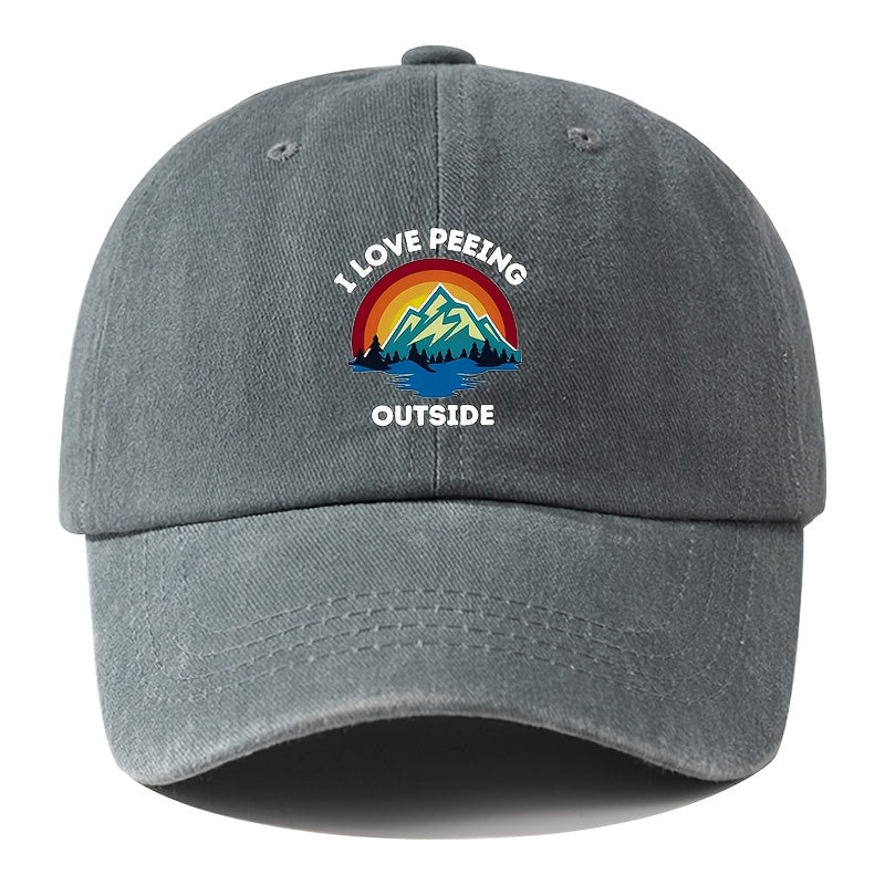 A Printed Washed Vintage Unisex Baseball Cap, Adjustable, in European and American Fashion, Featuring a Duckbill Style, Suitable for Outdoor Camping, Travel, Parties, Hip-hop, and Curved-brim Designs, Making It a Trendy Baseball Cap