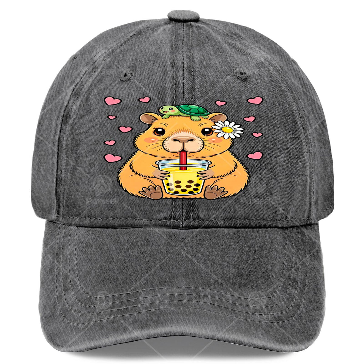 Cute Capybara Turtle Boba Tea Kawaii Anime Y2K Capibara Baseball Hat Unisex Low