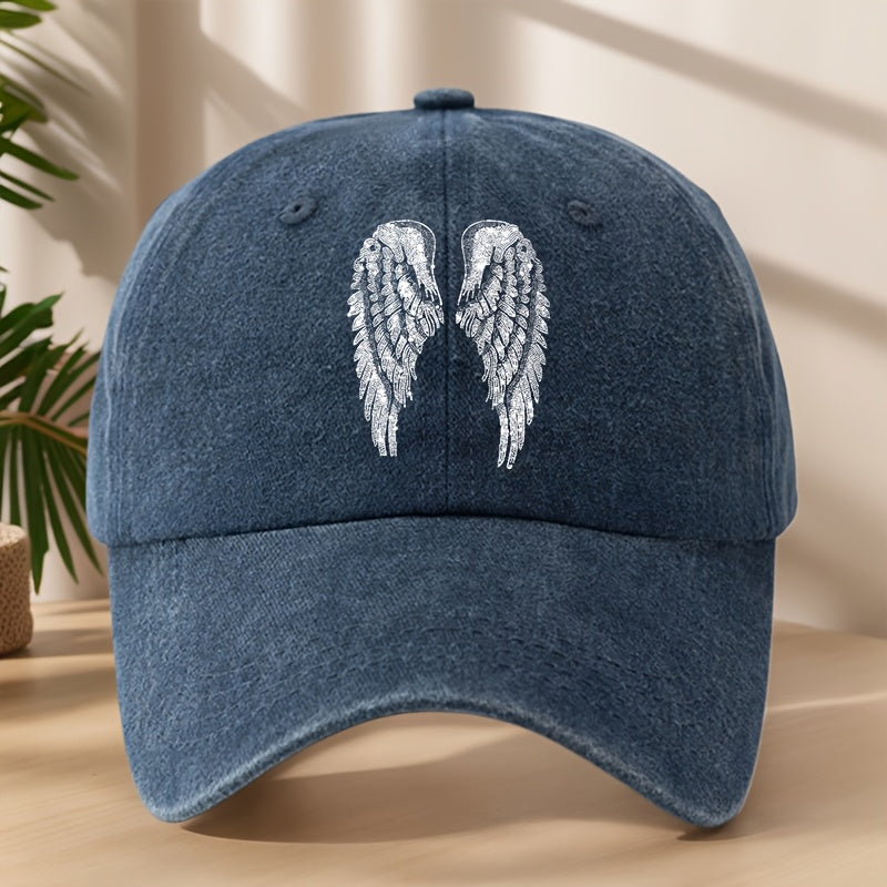 Angel Wing Printed Baseball Cap Classic Washed Distressed Retro Dad Hat Soft Comfortable Sweat-Absorbing Breathable Hat Outdoor Casual Sports Mountaineering Camping Fishing Hat Individual Street Hip-Hop Hat