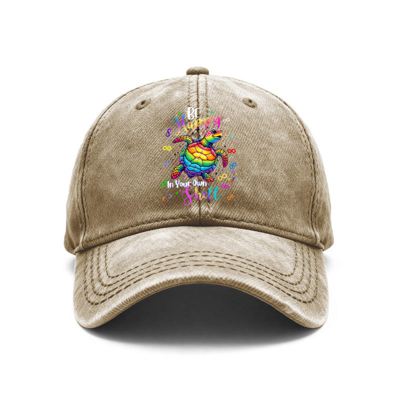 A Vintage Washed Unisex Baseball Cap, Featuring a Rainbow Turtle Design Paired with Bright-colored Pop Art. These Adjustable Hats Are Perfect for Outdoor Activities and Casual Outings, Making Them an Excellent Gift for Men, Women, and Friends.