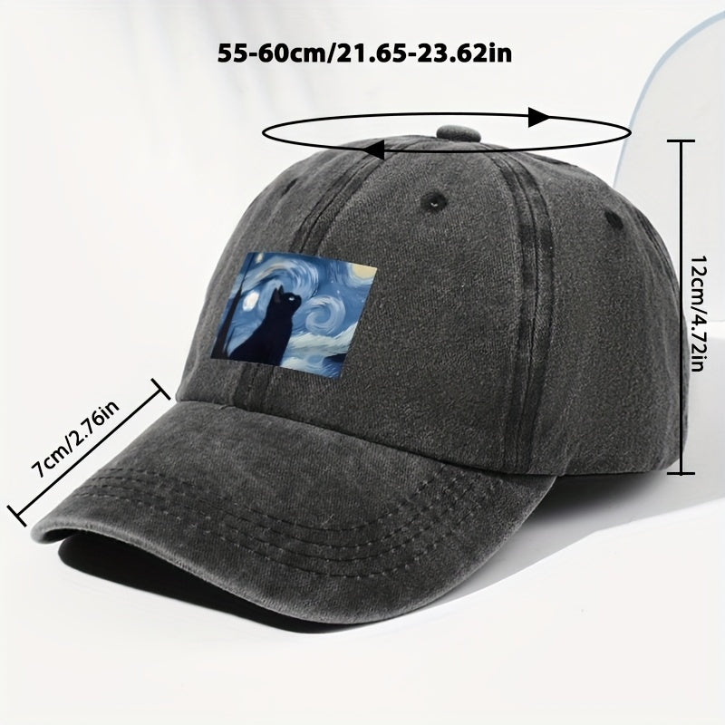 Unisex Cat Animal Print Washed Vintage Baseball Cap, Fashionable Sun Outdoor Hat for Men and Women, Adjustable Fit Trucker Hat Suitable for All Seasons and Daily Wear