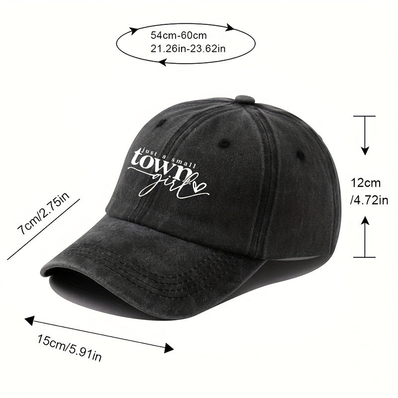 Unisex Adjustable Baseball Cap - "Just A Small Town" Letter Print, 100% Polyester Vintage Washed Style Outdoor Fishing Sun Hat, Suitable for Casual Wear And Sun